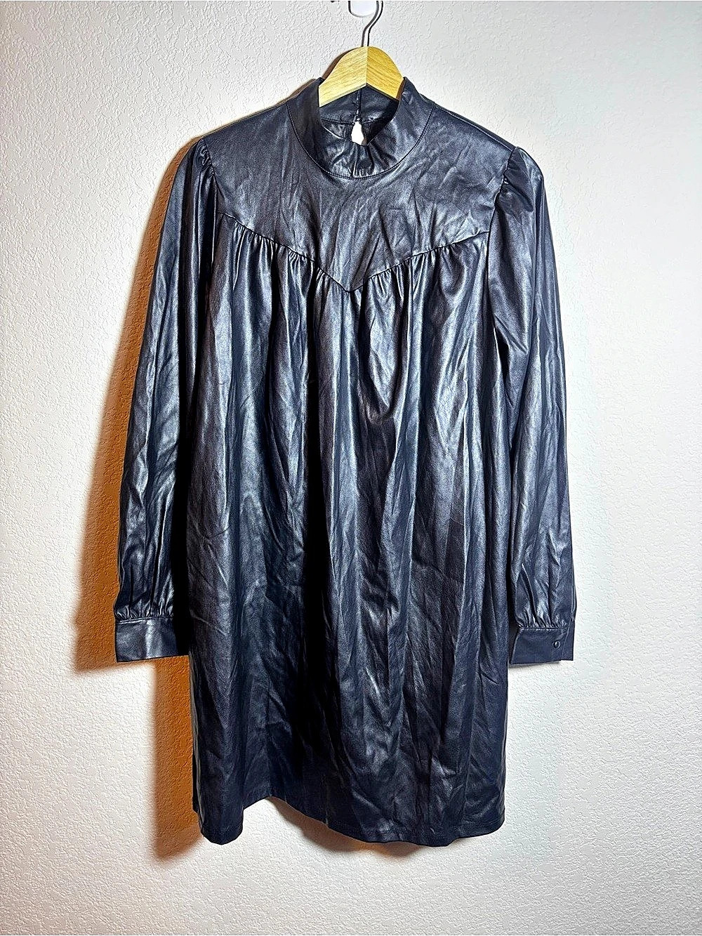 Who What Wear Long Sleeve Faux Leather A-Line Dress Black Medium gothic punk